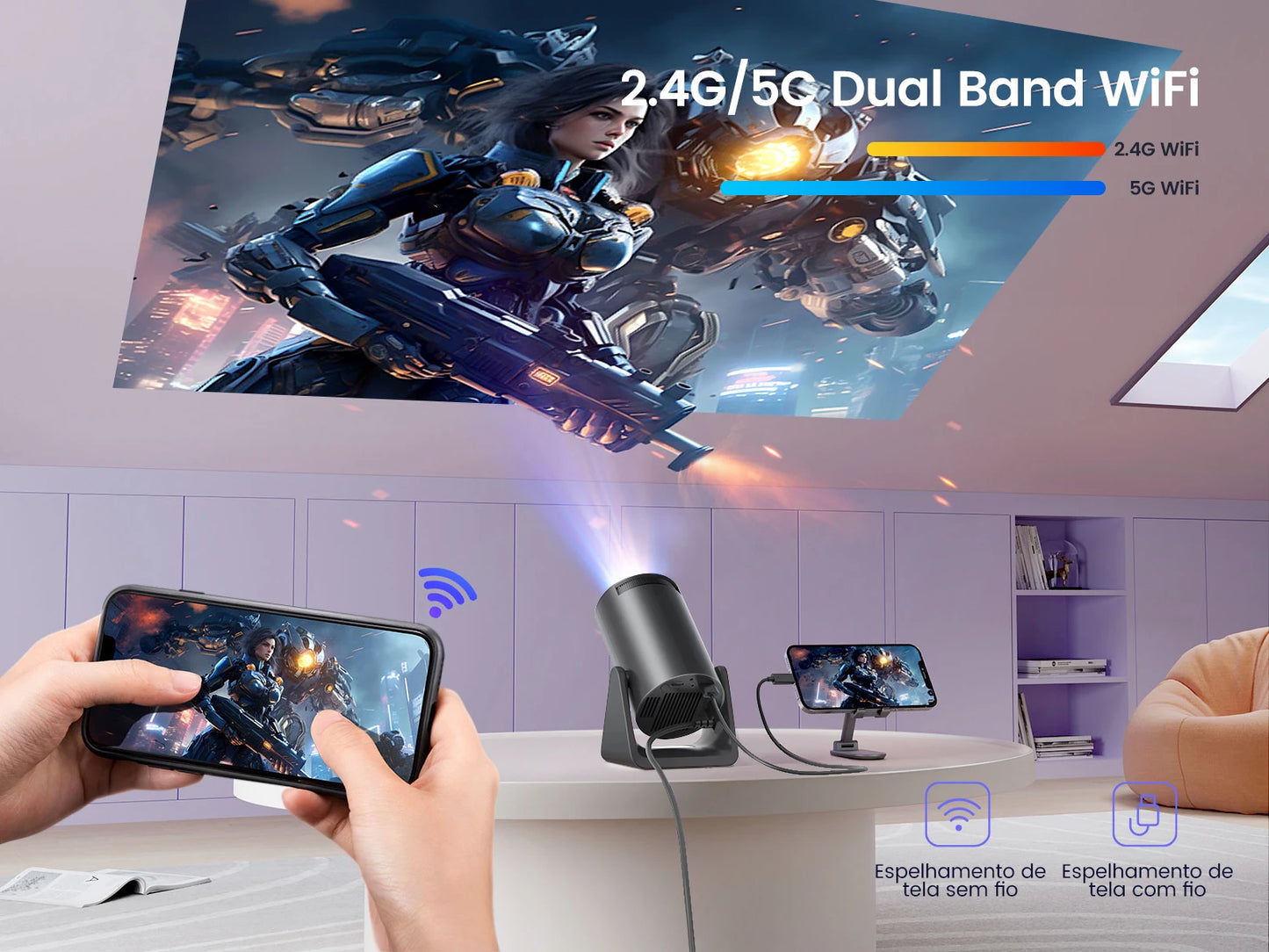 Wimius Projector FullHD 1080P 300 ANSI Android 11 Wifi Bluetooth Projetor Portátil